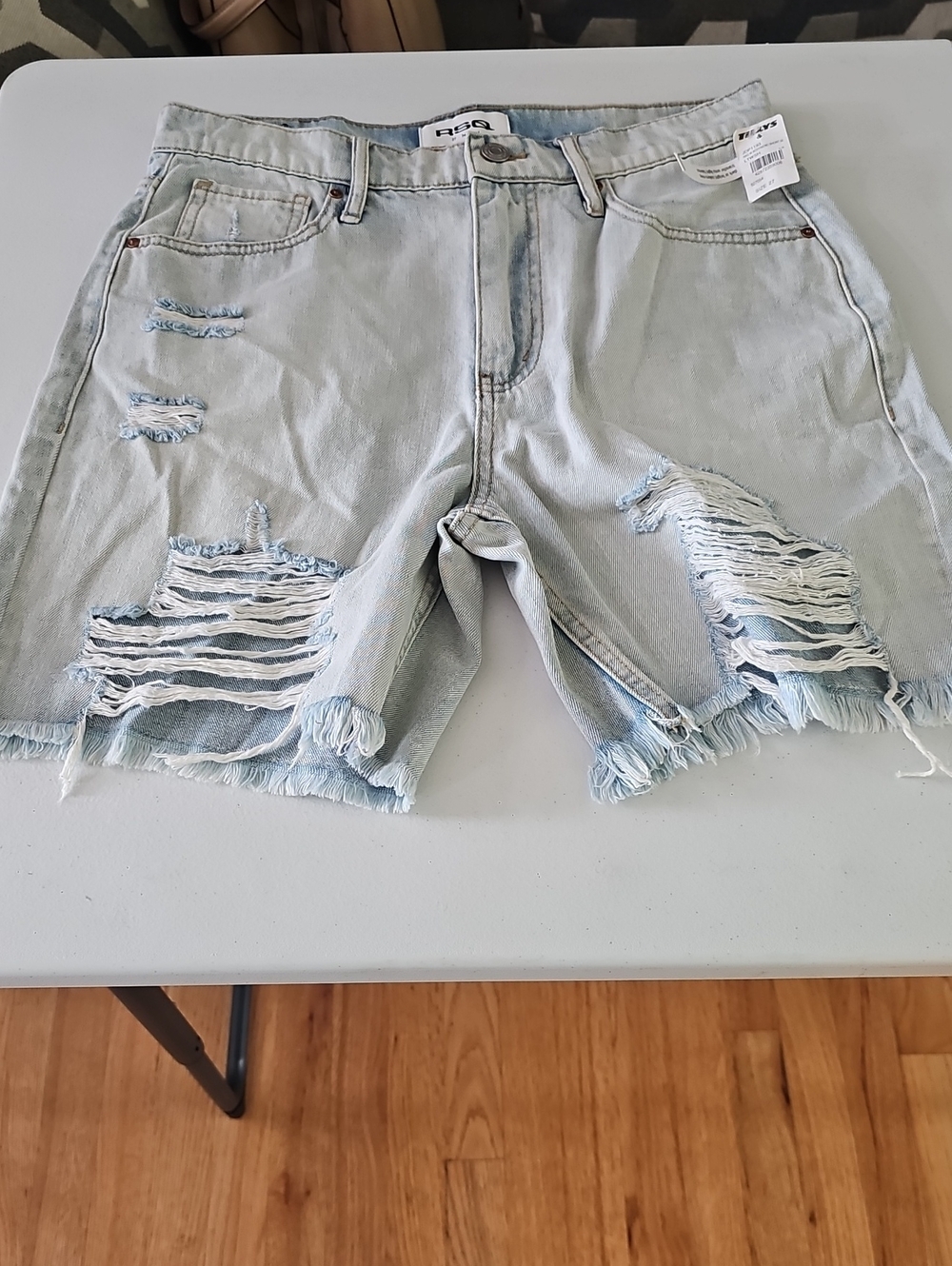 RSQ Light Blue High Waist Distressed Denim Shorts